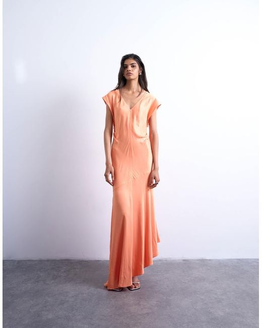 TOPSHOP Red Deep V Tucked Side Satin Maxi Dress