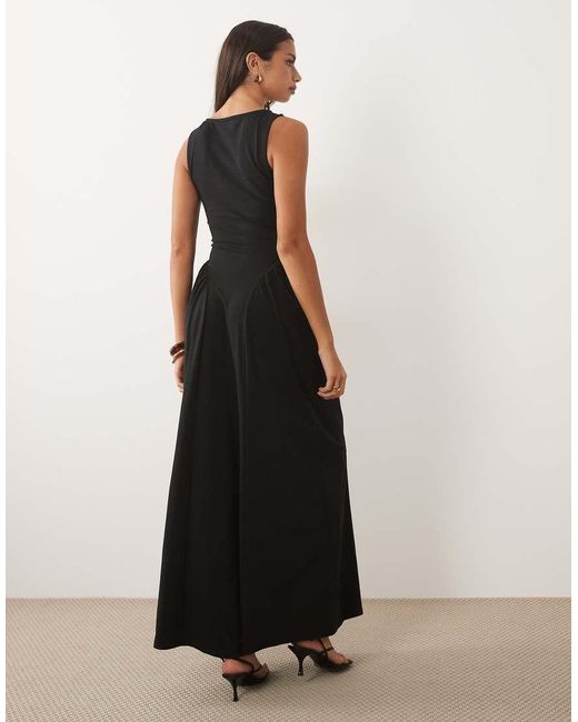 ASOS Black Boat Neck Waist Detail Midi Dress