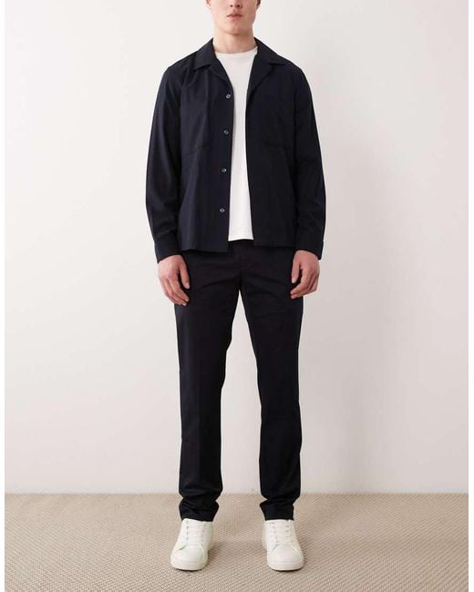 Mango Blue Regular Fit Pleat Front Trousers for men