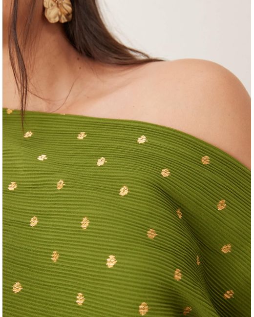 Never Fully Dressed Green Tilly Plisse Off Shoulder Midaxi Dress
