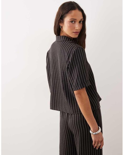 Jdy Black Lightweight Stripes Boxy Shirt Co-ord