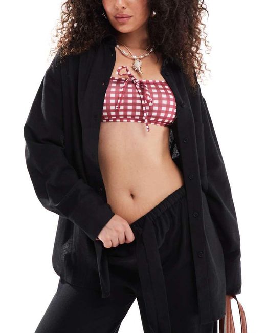 ASOS Black Isabel Mix & Match Linen Blend Oversized Beach Shirt