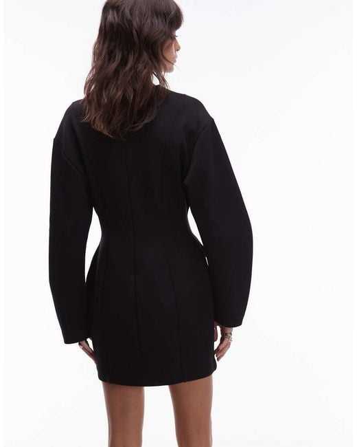 & Other Stories Black Sculpted Mini Dress With Volume Sleeves And Marked Waist