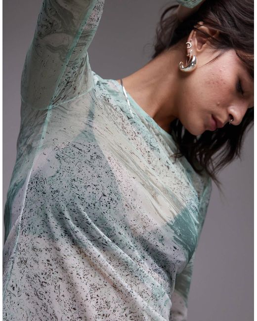 & Other Stories Gray Mesh Long Sleeve Top