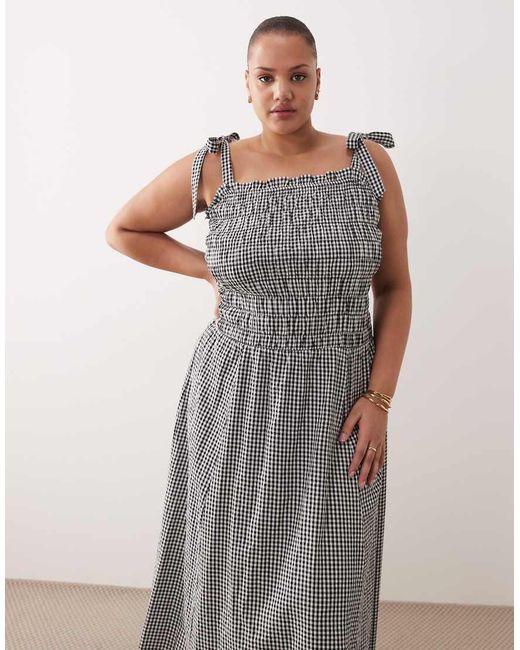 Esmee Curve Gray Tie Strap Shirred Maxi Beach Dress
