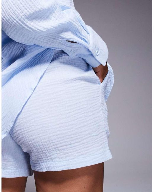 Missy Empire Blue Missy Empire Cheesecloth Elasticated Waist Shorts