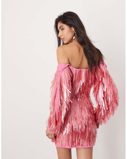 ASOS Pink Embellished Shard Sequin Mini Dress With Oversized Sleeves