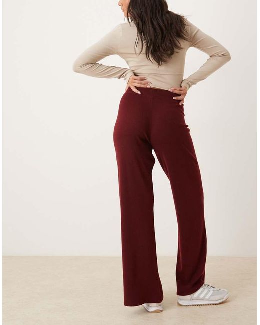 Mango Red Knitted Wide Leg Trousers