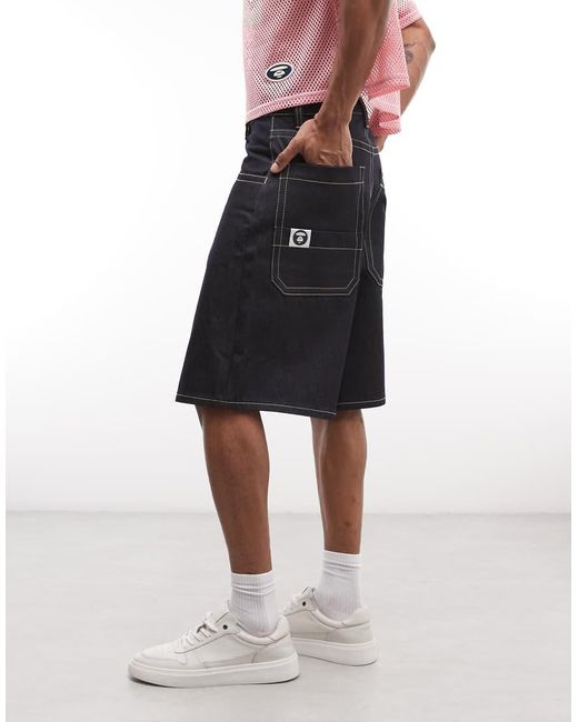 Aape By A Bathing Ape Pink Aape By A Bathing Ape Loose Fit Denim Jorts for men