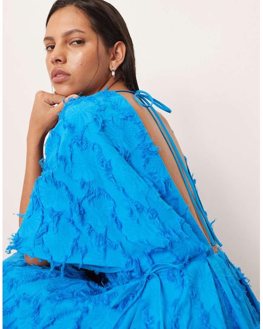 Vestido Midi Con Cintura Plisada Con Lazada De Tejido Texturizado De ARRANGE de color Blue