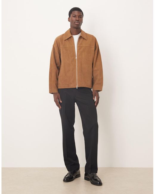 SELECTED Natural 100% Leather Double Zip Suede Jacket for men
