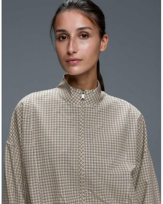 Oysho Gray Check Print Double-Layer Technical Jacket