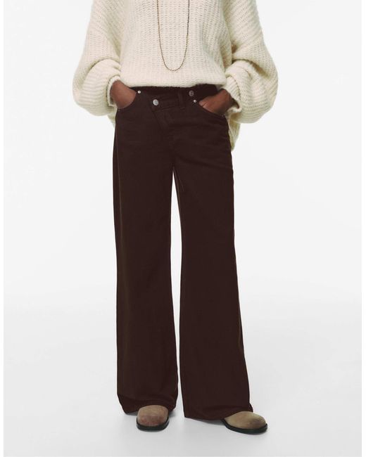 Jean ample à taille croisée - marron Pull&Bear en coloris White