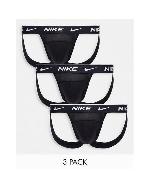 Nike Drifit Essential Cotton Stretch 3 Pack Jock Straps in Black for