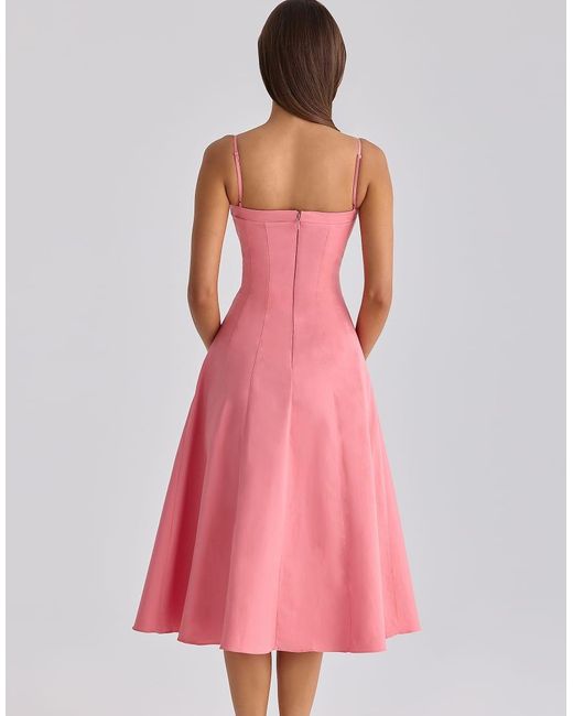 House Of Cb Pink Dolly Raspberry Cotton Flared Midi Sundress