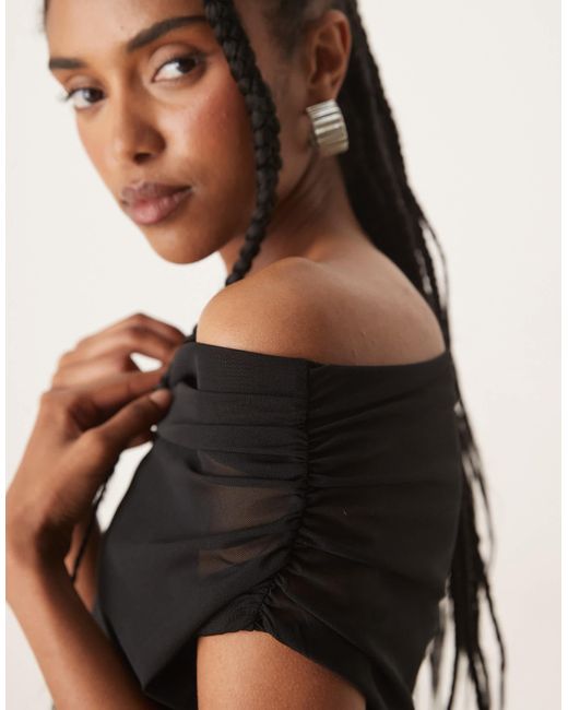 Gina Tricot Black Off The Shoulder Mesh Top