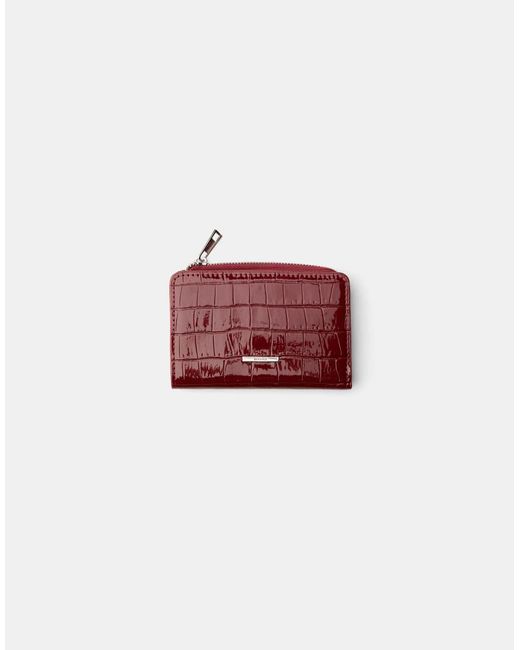 Bershka Red Embossed Faux-Patent-Finish Animal Print Purse