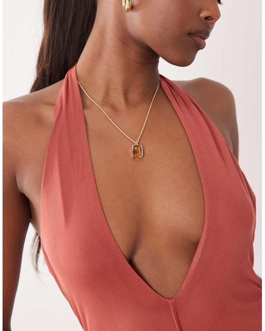 ASOS Red U-shaped Mesh Halter With Exposed Seam Detail Maxi Dress