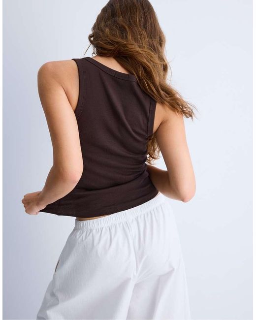 Stradivarius White Ribbed Racerback T-Shirt