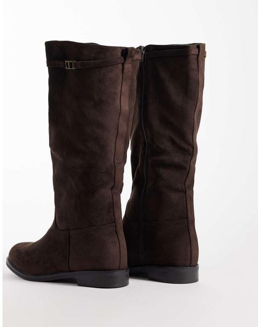 SEQWL Wide Fit Brown Whispa Faux Suede Refined Riding Knee Boots