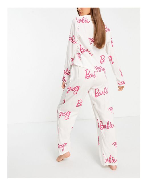 ASOS Barbie 100% Modal Shirt & Trouser Pyjama Set in White | Lyst