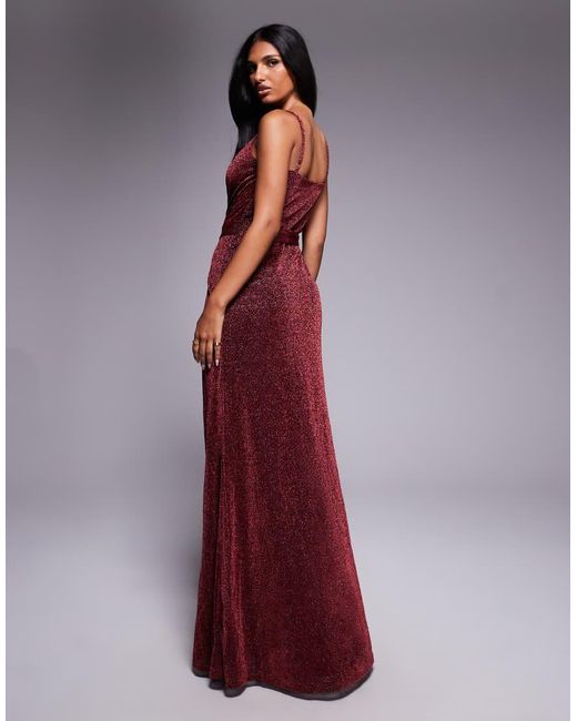Goddiva Red Wrap Style Spaghetti Strap Maxi With Split