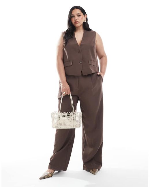 Pieces Plus Brown Pieces Curve Tailored Waistcoat Co-Ord