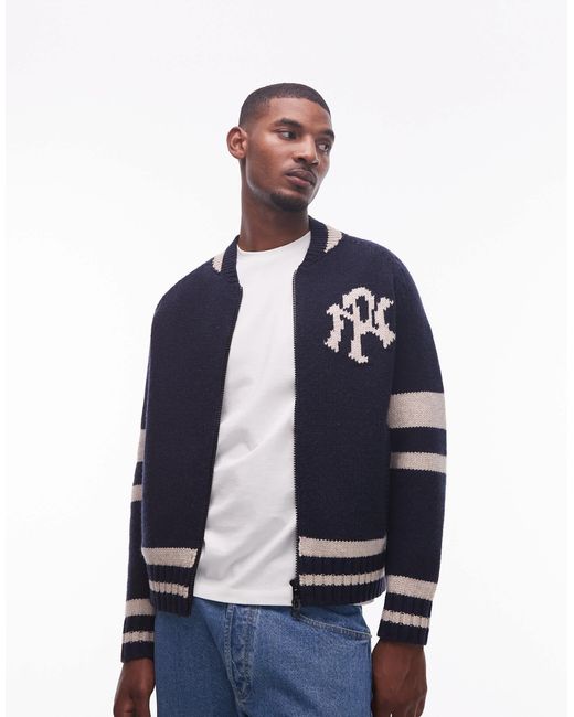 Pull zippé en laine mélangée avec bandes contrastantes No Problemo pour homme en coloris Blue