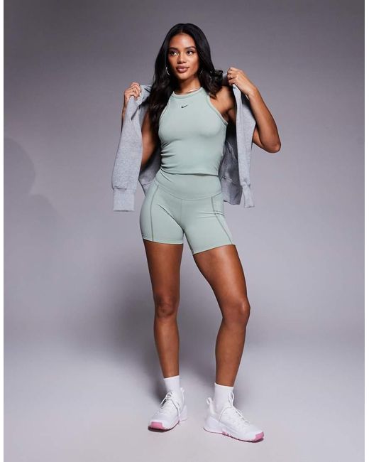 Nike Blue Nike One Training Dri-fit Gym Life Swoosh High Waisted 5 Inch Shorts