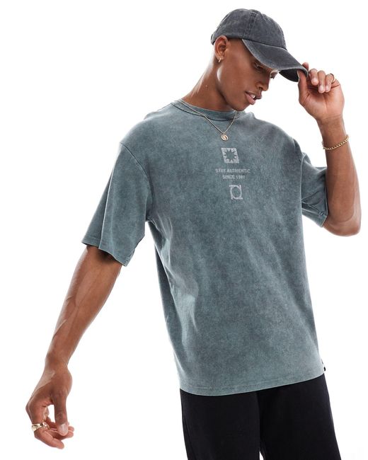 T-shirt grigio slavato con stampa "stay authentic" di Pull&Bear in Blue da Uomo