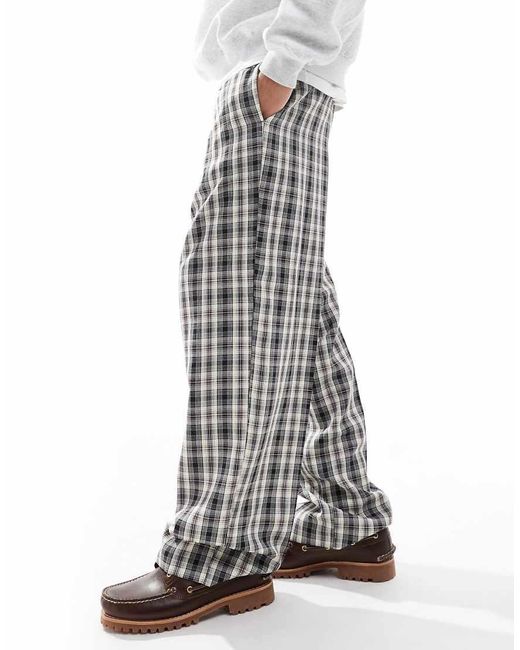 ASOS White Pull On Smart Wide Leg Check Trousers for men