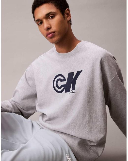 Calvin Klein Gray Relaxed Graphic Logo Sweatshirt for men