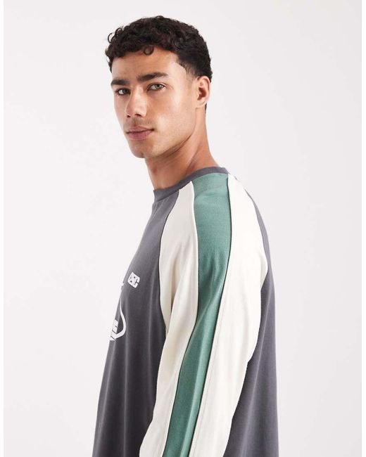 ASOS Gray Boxy Oversized Long Sleeve T-shirt With Cut And Sew Paneling And Sports Graphics for men