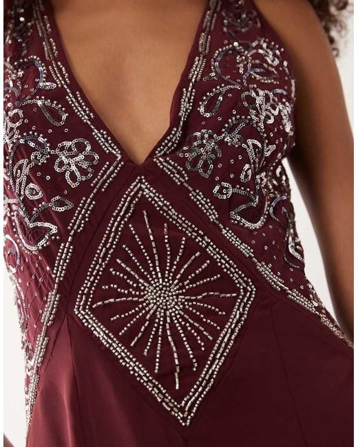 Abercrombie & Fitch Red Plunge Neck Maxi Dress With Cross Back Detail