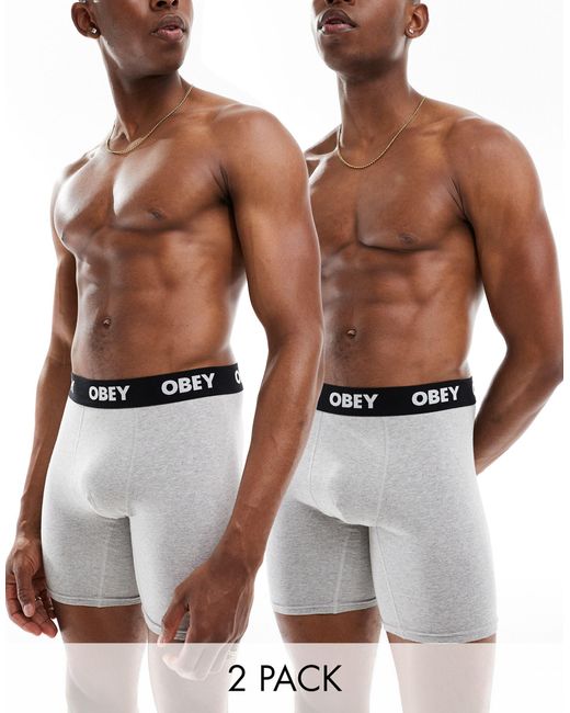 Confezione da 2 boxer mélange di Obey in White da Uomo