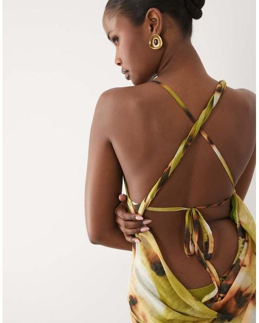 ASOS Metallic Halter Neck Draped Detail Slinky Maxi Dress