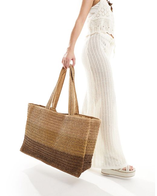 South Beach Natural Ombre Woven Large Shoulder Tote Bag