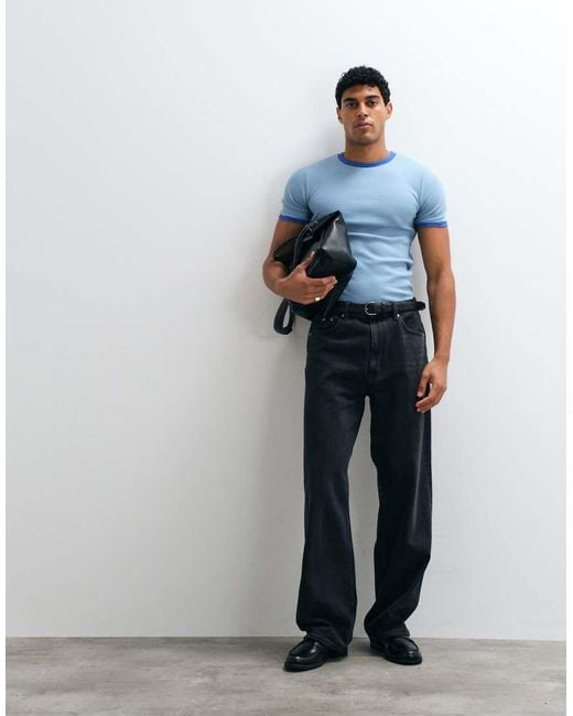ASOS Blue Muscle Fit T-shirt With Ringer Detailing for men