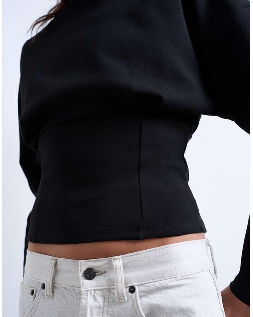 TOPSHOP Blue Interlock Corset Waist Long Sleeve Top