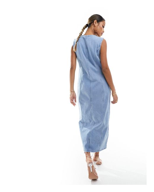 Abercrombie & Fitch Blue Button Through Denim Midi Dress