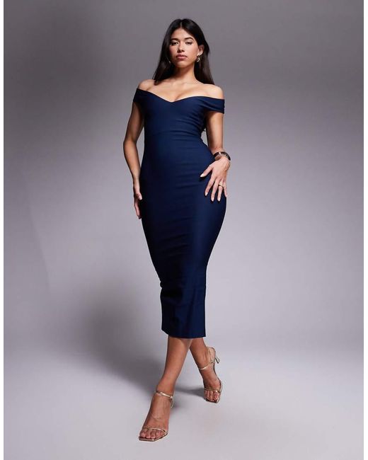 Vesper Blue Bardot Bodycon Midaxi Dress