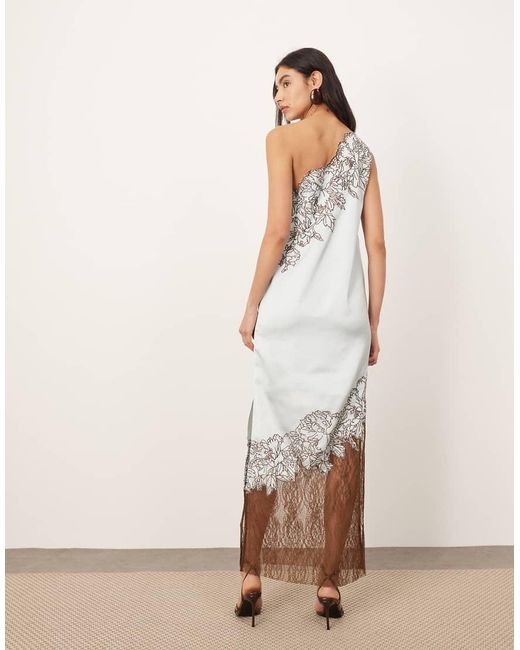 ARRANGE Natural Applique Embroidered Lace Panelled One Shoulder Column Maxi Dress