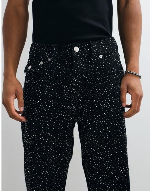 True Religion Black Crystal Bobby baggy Fit Big T Flap Pocket Denim Jeans for men