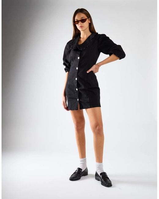 Glamorous Blue V-Neck Button Front Mini-Dress