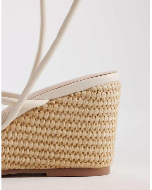 London Rebel White Mary Wedge Heeled Strappy Sandals