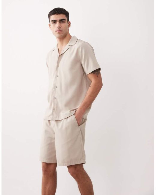 New Look Natural Linen Look Pull On Shorts for men