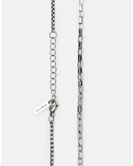 Pull&Bear – 2er-pack silberfarbene halsketten in White für Herren