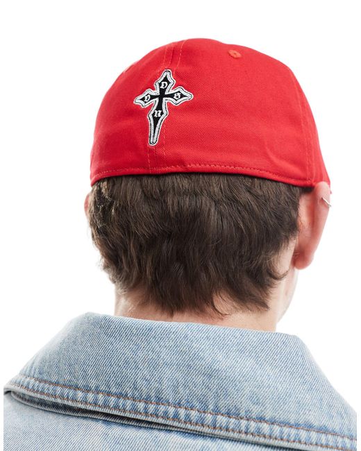ASOS Red Fitted Cap With Y2k Embroidery for men