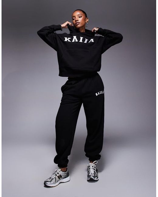 Kaiia Blue Cotton Blend Sport Embroidered Logo Oversized Hoodie Co-ord