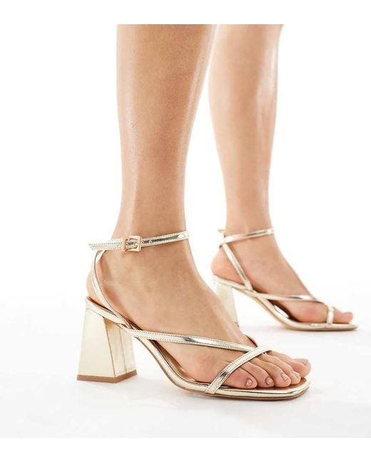 London Rebel Natural Aria Strappy Mid Block Heeled Sandals